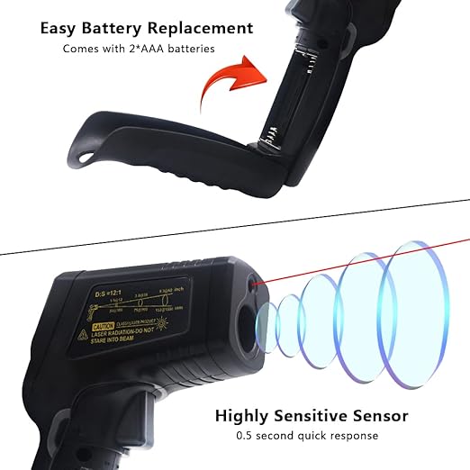 KETOTEK Infrared Thermometer Non Contact IR Digital Laser Temperature Gun -50℃～600℃ (-58℉～1112℉) Adjustable Emissivity Thermometer Gun for Cooking
