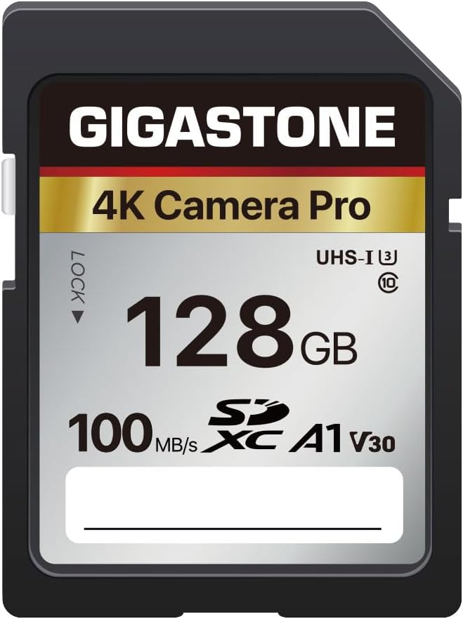 [5-Yrs Free Data Recovery] GIGASTONE 128GB SD Card, 4K Camera Pro, A1 V30 SDXC Memory Card 4K UHD Video Compatible with Canon Digital Camera, with 1 Mini Cases