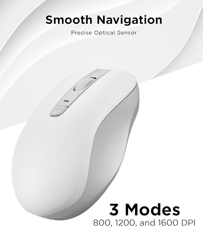 Lenovo Bluetooth Silent Mouse (WL300) - 5 Button Computer Mouse with Silent Left & Right Click – Sculpted Grip, Microsoft Swift Pair, Up to 1600 DPI (White)