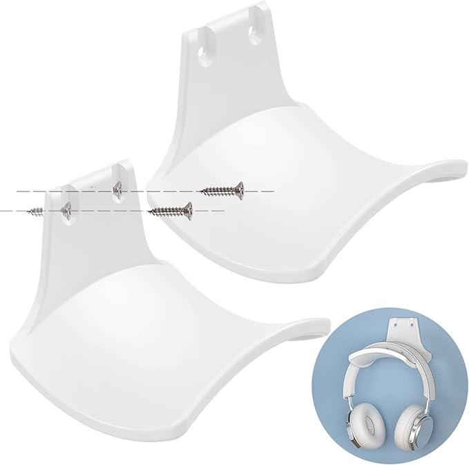 2-Pack Headphone Stand Hanger Wall Hooks, Save Space Headset Stand Holder for Universal Gaming Headset Airpods Max Sony Bose Beats, Strong Adhesive with Screws, White