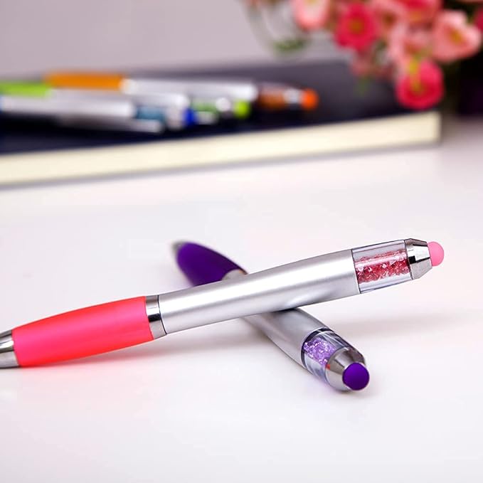 Stylus Pens 2-in-1 Ballpoint Pen 1.0mm Medium Point Pens with Crystals for Women Black Ink Pen with Stylus Ball Point Pen with Comfort Grip for The iPad, 10-Count