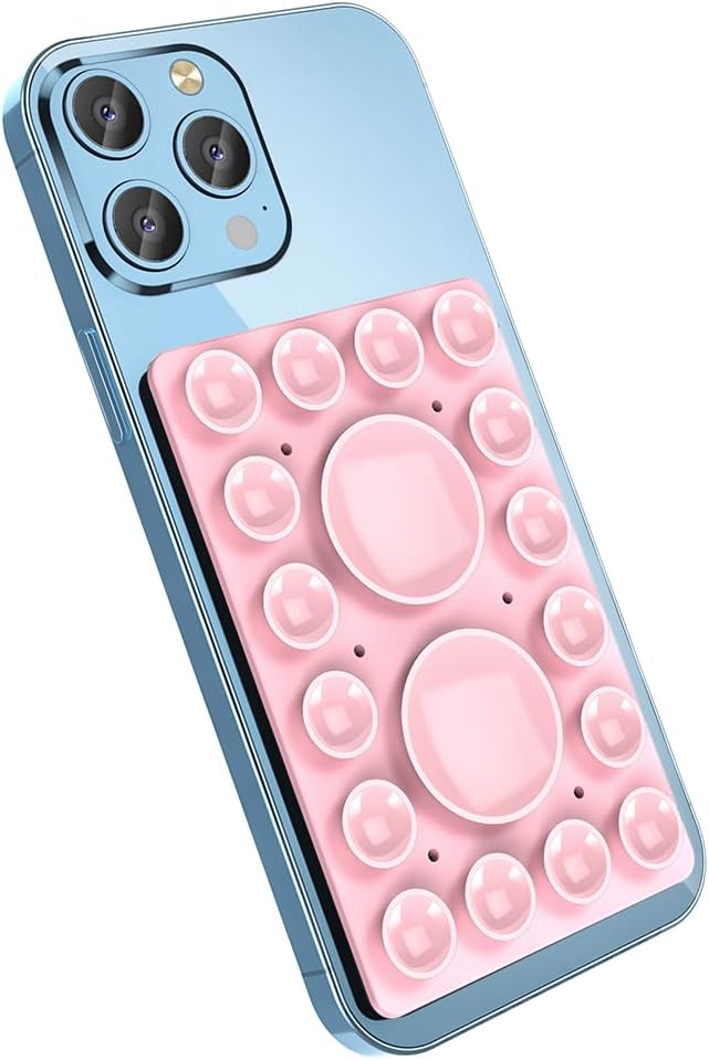 Silicone Suction Phone Holder Mount,Silicon Adhesive Phone Accessory for iPhone and Android, Hands-Free Mirror Shower Phone Holder,TikTok Videos and Selfies (Light Pink, Single Sided)