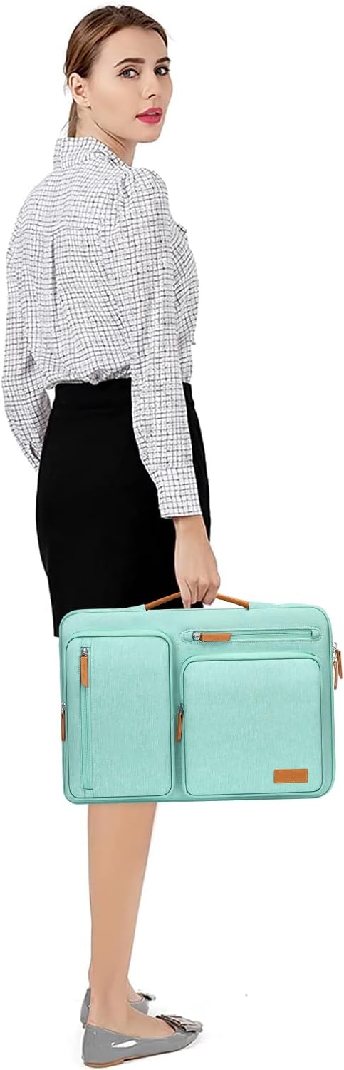 MOSISO 360 Protective Laptop Case 15 inch, 15 inch Laptop Sleeve Compatible with MacBook Air M4 M3 M2 2025 2024 2023, Dell XPS Plus, Side Open Carrying Case with 4 Zipper Pockets&Handle, Aqua Green