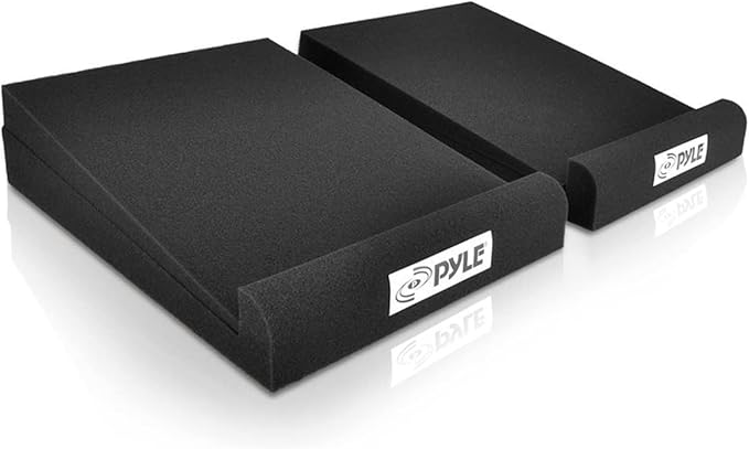 Pyle Sound Dampening Speaker Riser Foam - Audio Acoustic Noise Isolation Platform Pads Recoil Stabilizer For Studio Monitor, Subwoofer, Loud Speakers - Pyle PSI03 - Pack of 2,Black