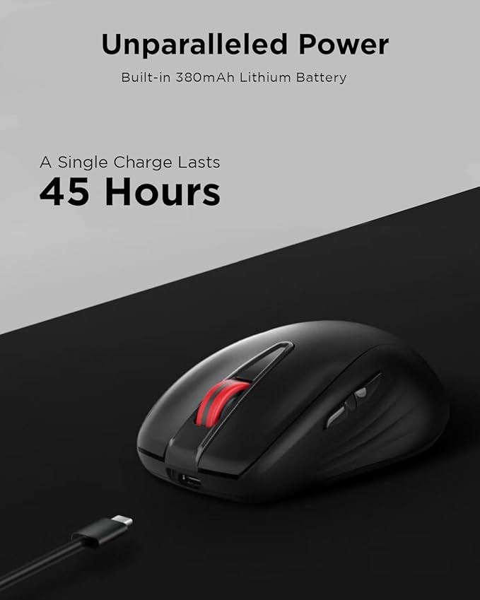 Lenovo USB-C Rechargeable Silent Mouse (WL500) - Silent Buttons, USB-C Rechargeable, Ambidextrous Grip, Adjustable DPI - Plug-and-Play 2.4G Receiver Computer Mouse (Black)