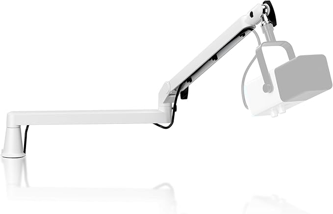 Low Profile Mic Arm Microphone Boom Arm Professional Adjustable with 15cm Riser Solid Desk Mount Clamp Cable Management Microphone Holder Stand for Podcast Streaming Gaming Mic Stand White