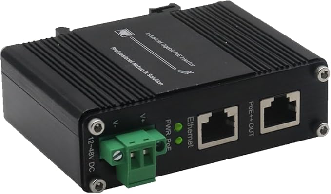 Industrial PoE++ Gigabit Injector 12-48VDC Input - Din Rail/Wall Mount,IEEE 802.3 at,Outdoor Rated Networking Power Supply 95W Ethernet Over Power for Industrial Devices and Camera
