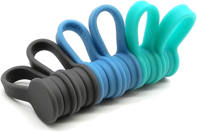 Viaky 6 Packs Magnet Wire Winder Straps, Multi-Colored Noticeboard Fridge Clips Silicone Cable Organizer Reusable Tie Phone Earbuds Bookmark Whiteboard Fridge (Lake Blue, Blue, Gray)