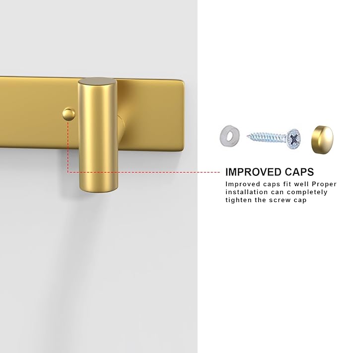 VAEHOLD Hat and Coat Wall Mount Rack - Hooks for Robes, Bags, Keys, and Towels - Bathroom Towel Hanger Organizer (Gold, “T“ Shape 4 Hooks 1 Pack)
