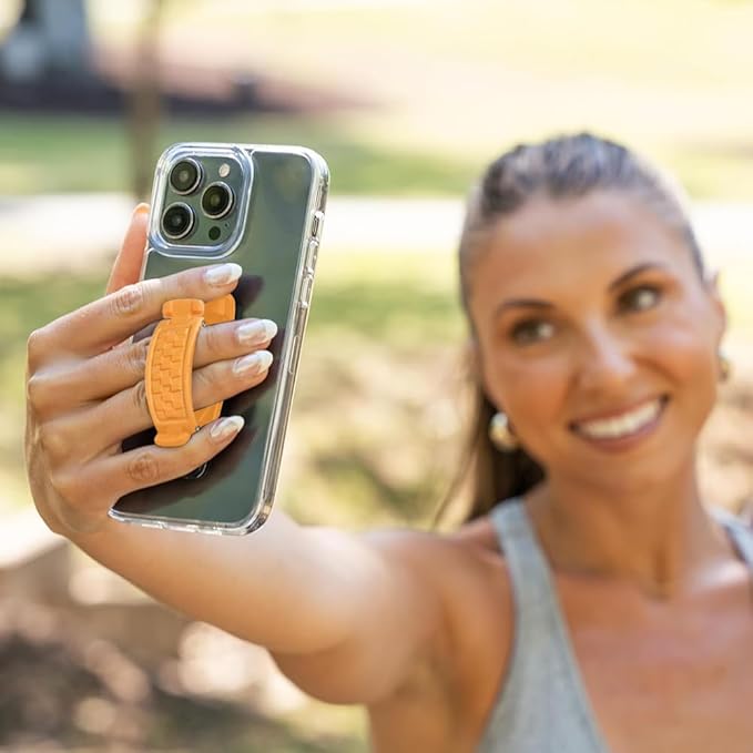 360 Rotating Phone Grip - Phone Holder for Hand - Phone Grips for Back of Phone & Pop Cell Phone Accessories for iPhone, Smartphones & Kindle Tablets (Orange)