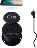 ZESHAN Desk Power Grommet Desktop Power Outlet Sofa Table Outlet with Wireless Charger, USB A, USB C Fast Charging Ports and 2 US Plugs 1.8M Power Cord for Conference Table Desk Furniture, Black