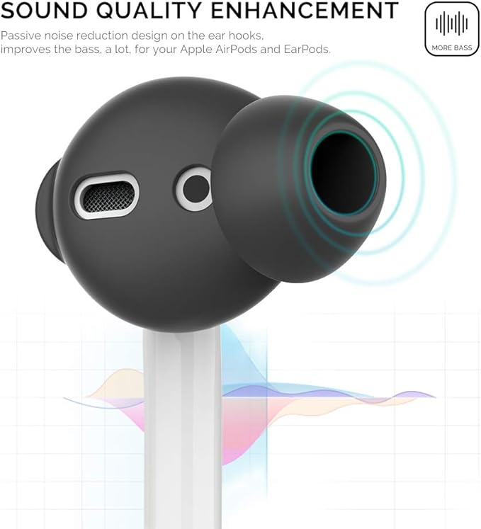 AhaStyle 3 Pairs AirPods Ear Tips Silicone Earbuds Cover [Not Fit in The Charging Case] Compatible with Apple AirPods (3 Pairs Large, Black)