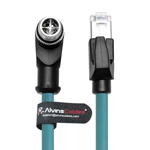 Alvin's Cables M12 X-Code 8 Pin Male to RJ45 Ethernet Cable for Cognex Keyence Camera, High-Flex Cat6a Cable for Industrial Automation, Fieldbus Module, Robotics, Right Angle 32.8ft/10m Green