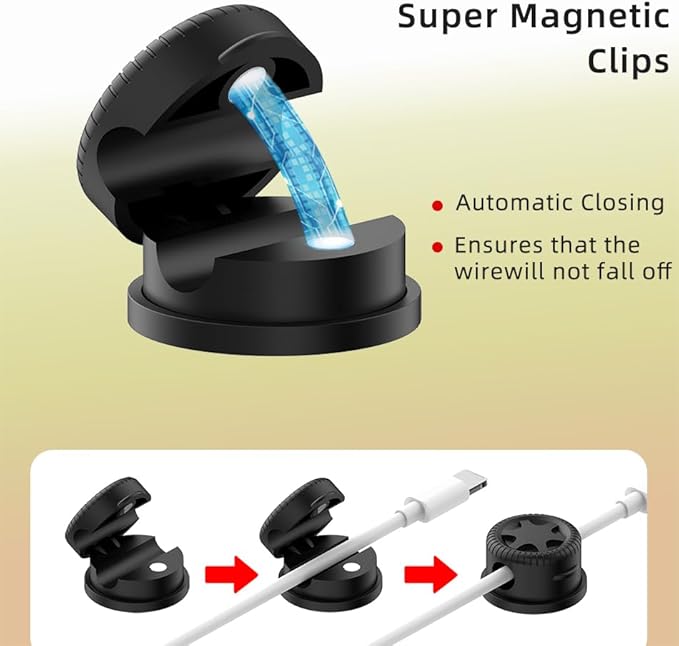 11PCS Cable Management Cord Holder Organizer, Magnetic Cable Clips Adhesive Wire Keeper, Under Desk for Bedside Nightstand Table Desktop USB Wall Car Office Workspace Accessories (Black)