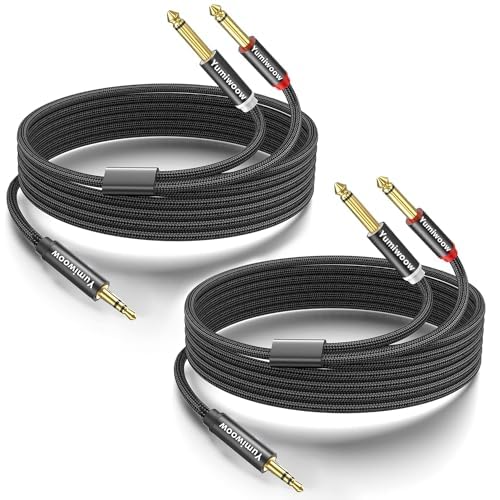 2Pack 16Ft 3.5mm TRS to Dual 6.35mm Stereo Cable 1/8 TRS to Dual 6.35mm 1/4 TS Mono Y Splitter Audio Cord Adapter for Smartphone, Mixer,PC, CD Player, Speakers and Home Stereo System