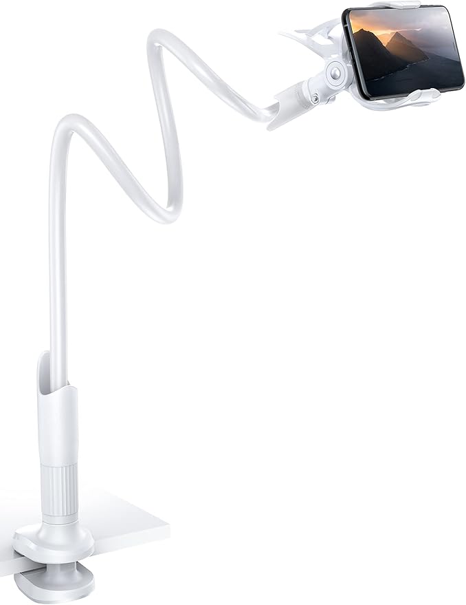 Lamicall Phone Holder, Gooseneck Mount, Compatible with 4-7'' Smartphones and Desktops, Adjustable Arm and Non-Slip Base, Easy to Install and Use