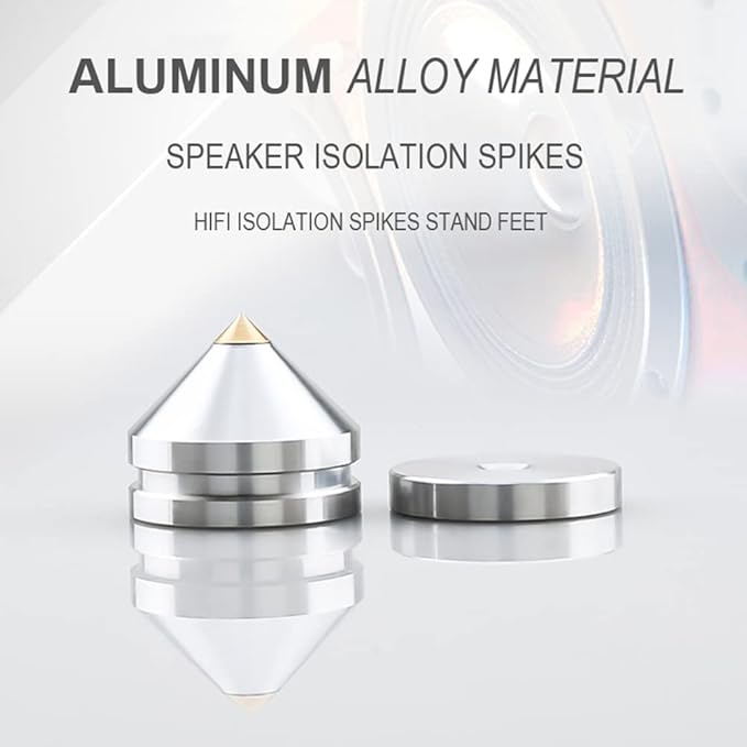 4Pcs Speaker Spikes Floor Protectors Shockproof Speaker Isolation Spikes with Base Pad for Speaker,Subwoofer,Amplifier,Turntable,Recorder CD DAC with 3m Adhesive (Silver)