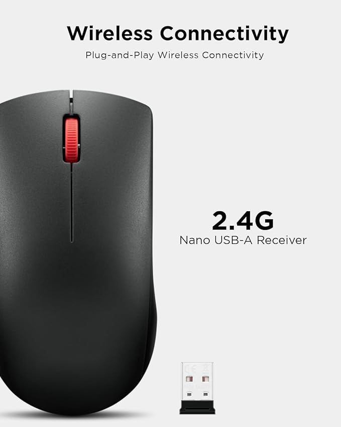 Lenovo Wireless Mouse (WL150) - 2.4G Nano USB-A Ambidextrous Ergonomic Mouse – 3-Million Clicks, 1,000 DPI – Portable Compact Cordless Design - Computer & Laptop Accessories