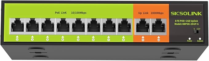 [Upgrade] POE Switch with 2 gigabit Uplink, 8 Ports 100Mbps PoE+ Switch, IEEE802.3af/at, 120W , Network Hub, Unmanaged, Suitable for IP Cameras, Home & Office. (8 Port poe Switch|gigabit uplink)