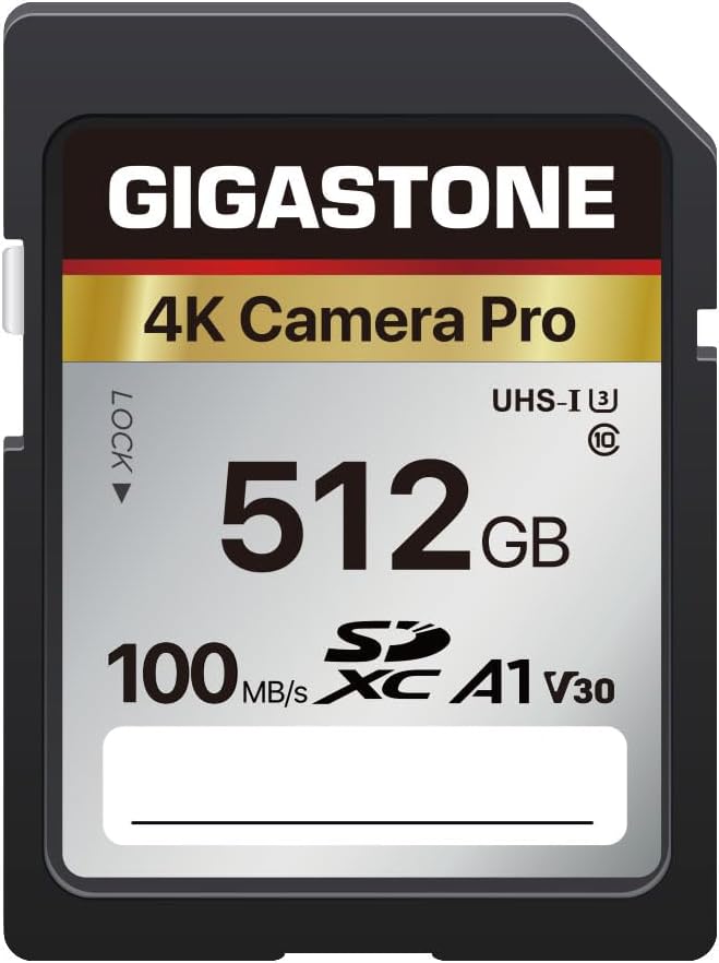 [5-Yrs Free Data Recovery] GIGASTONE 512GB Memory Card 4K Pro Series Speed Up to 100MB/s Compatible with Canon Camcorder, A1 V30 UHS-I