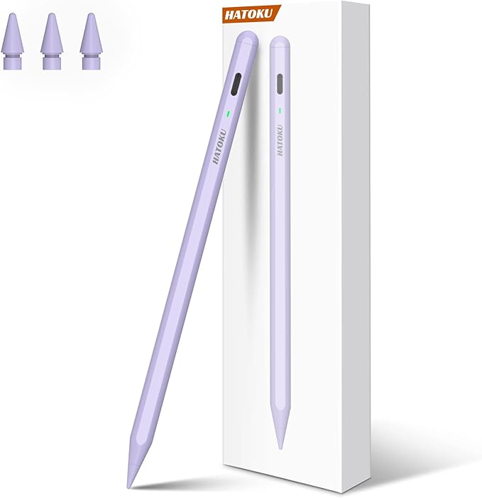Stylus Pen for iPad 2018-2025: 15 Mins Fast Charging Pencil 1 Generation with Tilt Sensitivity Palm Rejection - Work for iPad Air 3 4 5 M2 M3- Pro 11" 12.9" M4 - Mini 5 6 - iPad 6 7 8 9 10 11 (Purple)
