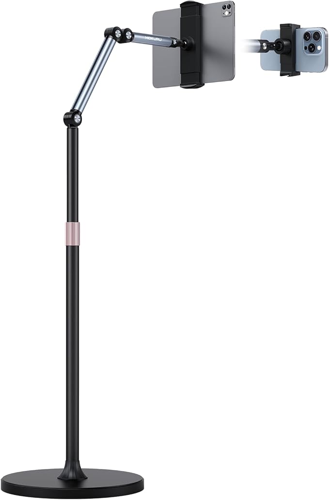 Tablet Floor Stand, Adjustable Tablet Stand, 360° Rotation Tablet Holder, Compatible with iPad, iPhone, Samsung, Google, Kindle Tablet/Phone, (4.5''-12'')