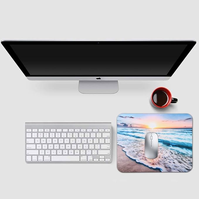 Mouse Pad, Gaming Mouse Pad, Non-Slip Rubber Base Mouse Mat with Designs for Laptop, Computer & Office, 9.5 x 7.9 x 0.12 inches (Sea and Beach)