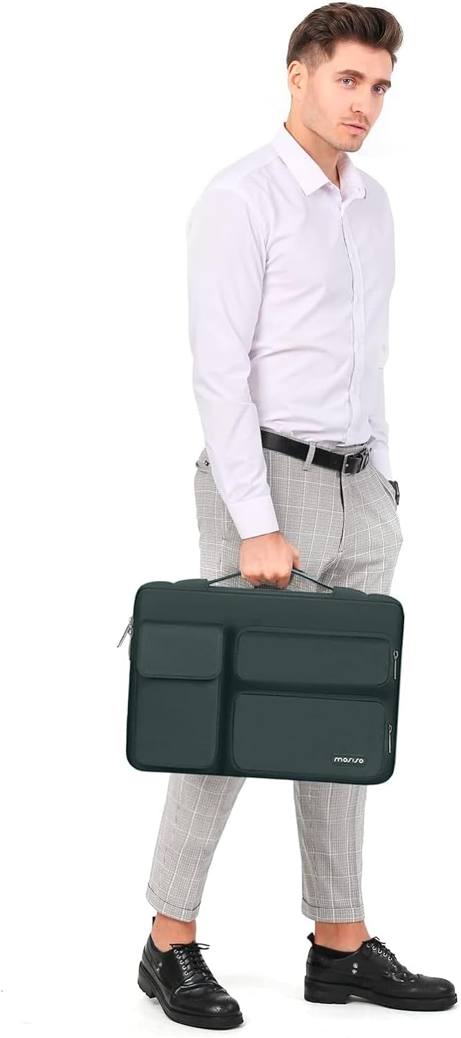 MOSISO 360 Protective Laptop Case 16 inch, 15-15.6 inch Laptop Sleeve Compatible with MacBook Pro 16, HP Acer Dell Lenovo ASUS Notebook, Side Open Bag with 2 Raised&1 Flapover Pockets, Emerald Green