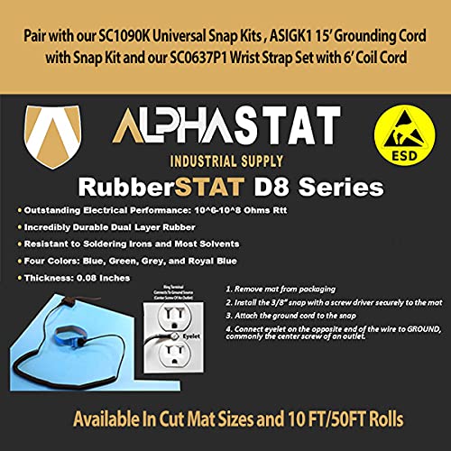 RubberStat Dual Layer ESD Compliant Workstation Rubber Table Mat Kit, Soldering, Cell Phone Repair - 48"x120" Royal Blue