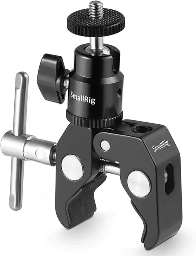 SmallRig Super Clamp Mount with Mini Ball Head Mount, Hot Shoe Adapter with 1/4 Screw for LCD Field Monitor, LED Lights, Flash, Microphone, for Gopro, for DJI Action 2, for Insta360