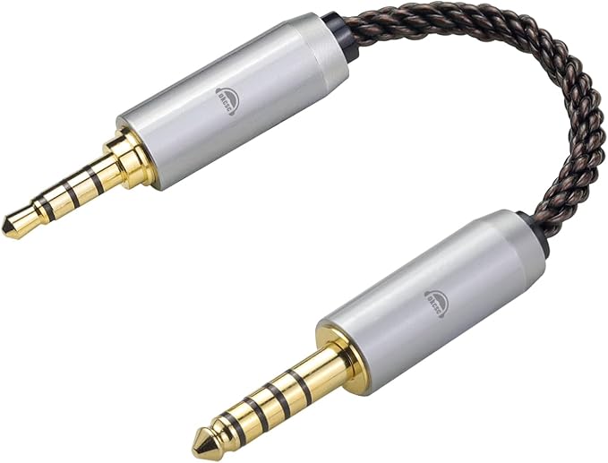 okcsc 4.4MM Male to 3.5MM Pro Male Ultra Short Hifil Male to Male AUX Audio Cable OFC Pair Recording Cable Wire-Breakage-Prevention Design Adoption of 8-Core Braided Structure 5.82 inch