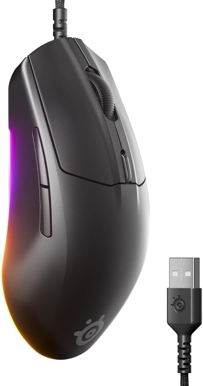SteelSeries Rival 3 Gen 2 Gaming Mouse — 8500 DPI TrueMove Core Optical Sensor — 60 Million Click Durability — Low Latency — 77g Lightweight — 100% PTFE Feet — RGB — Black
