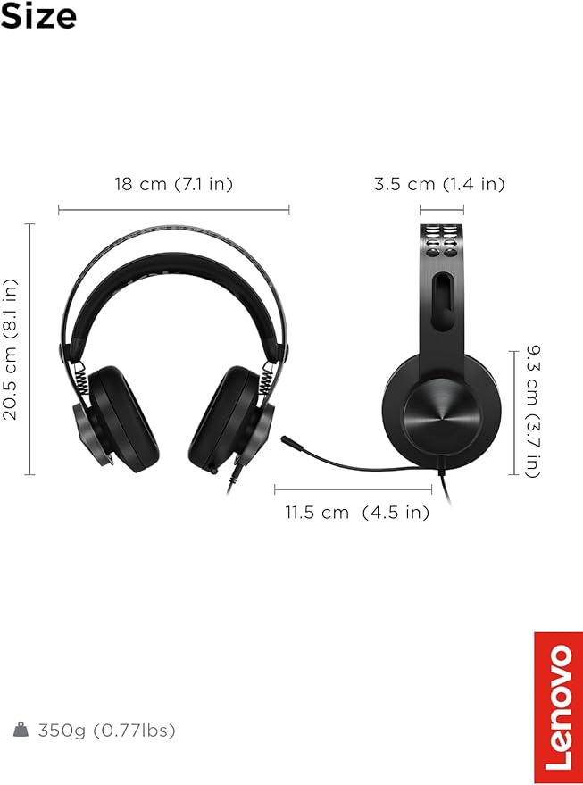 Lenovo Legion H500 PRO 7.1 Surround Sound Gaming Headset, Noise-Cancelling Mic, Memory Foam & PU Leather Earcups, Stainless Steel Headband, PC, PS4, Xbox One, Nintendo Switch, GXD0T69864, Black