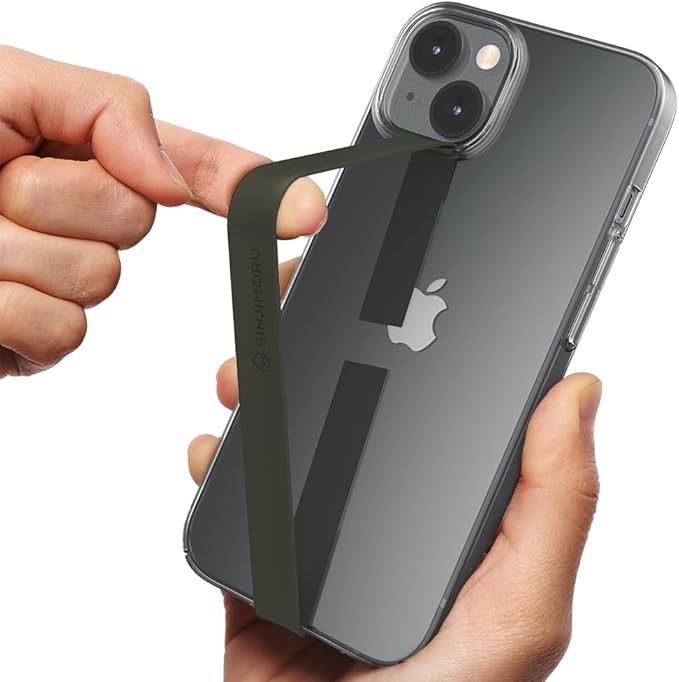 Sinjimoru Stretchable Silicone Phone Strap, Flexible and Elastic Grip Holder for iPhone & Android, Secure Phone Loops Finger Grip with Wireless Charging Support Sinji Loop Olive Grey
