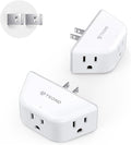 TROND 2 Prong to 3 Prong Outlet Adapter 2 Pack, 3-Way Angled Wall Extender with 3 AC Sockets, Plug Expander for Non-Grounded Outlets in Old House, Cruise Ship Essentials, White