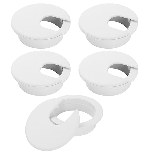 2" White Desk Grommet, JTemgle Plastic Cable Hole Cover Computer Table Cord Wire Organizer Caps Desktop Cord Management for Home Office TV Stands Tabletops, 5 Pieces
