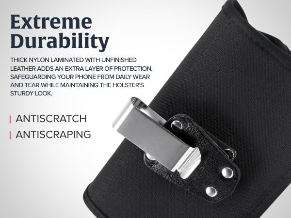 Turtleback Belt Clip for iPhone 16 Pro Max, 15 Pro Max, 14 Pro Max -Medium- Fits w/Shockproof Commuter Style Cases, Premium Black Leather, Horiz. Belt Holder, Magnetic Closure HD Rotating Clip
