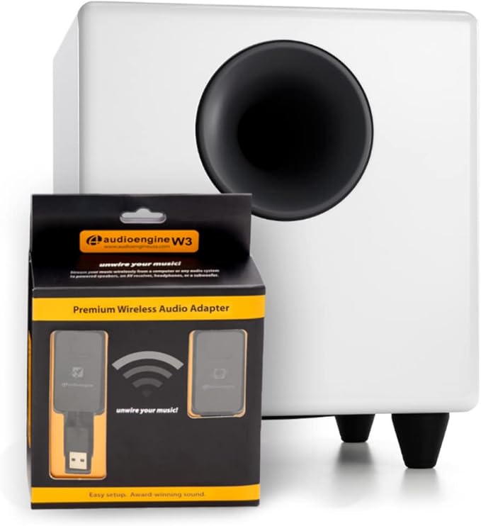 Audioengine S8 250W Wireless Powered Subwoofer, Built-in Amplifier (Wireless, White)