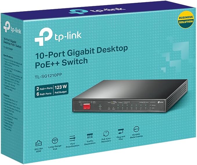 TP-Link TL-SG1210PP | 8 Port PoE Switch | 6 PoE+ and 2 PoE++ Ports @123W, w/ 2 Uplink Gigabit Ports + 1 Combo SFP Slot | Plug & Play | Priority, Extend & Isolation Mode | QoS, IGMP, PoE Auto Recovery