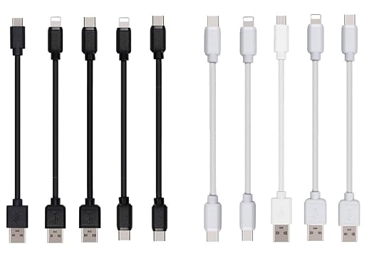 10-Pack Multi Short USB Cables & TypeC-C Cables for Charging Stations Compatible/w iPhone16 &15, iPhone5-14/ iPads/iPad mini/iPad Pros/Samsung Moblies & Tablets/Pixel & Nexus/HTC/Sony(Black)