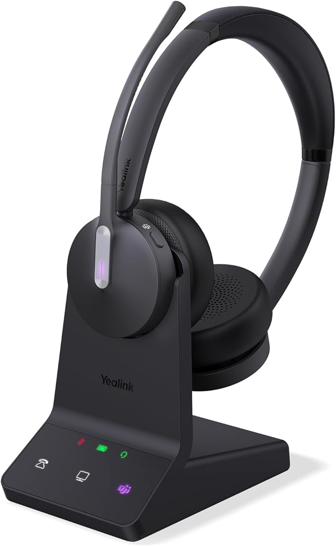 Yealink WH64 DECT & Bluetooth Dual Teams Wireless Headset, 606 ft Range On Ear Work Headphones with 3X Noise Cancelling Mic, 32H Talk Time, Ringer, Office Headsets for Desk IP Phone, PC,Cellphone