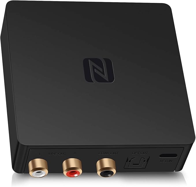 B1 Bluetooth Stereo Receiver,aptx LL, Hi-Fi V5.1 Audio Receiver, TI DAC for Analog Stereo RCA Output with Long Range, Digital Coaxial and Optical Output with NFC