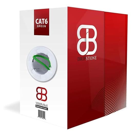Dripstone CAT6 Ethernet Cable 1000ft Bulk Network LAN Wire 23AWG Solid UTP 550MHz High-Speed Internet Cable Gaming, Streaming, Office, Home Use, Pull Box, Cat6 Bulk, Stable Connectivity - Green
