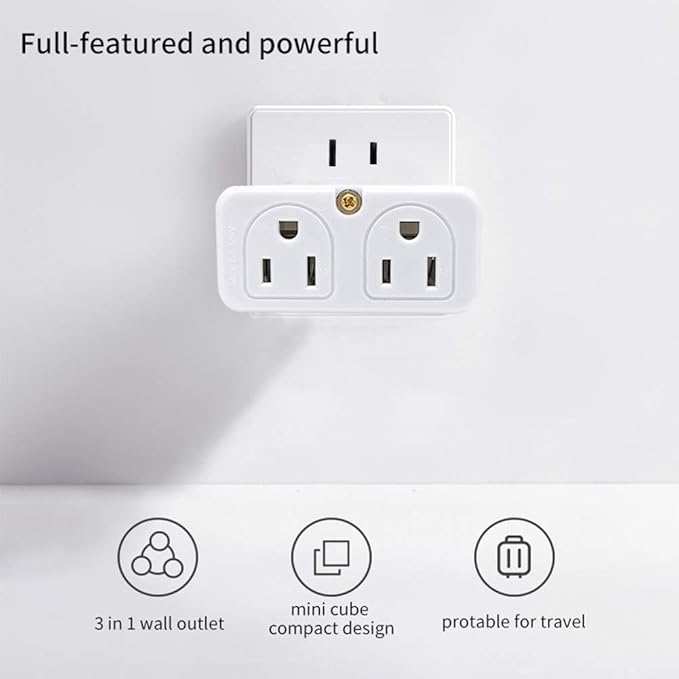 SYCON Adapter Outlet Extender, 2-Prong Mini Wall Plug, Multi Outlet Splitter with 4 Outlets