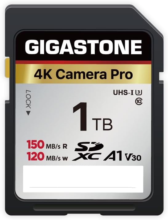 [5-Yrs Free Data Recovery] GIGASTONE 1TB SDXC Memory Card 4K Pro Series Camera Transfer Speed Up to 150MB/s Compatible with Canon Camcorder, A1 V30 UHS-I Class 10 for 4K UHD Video