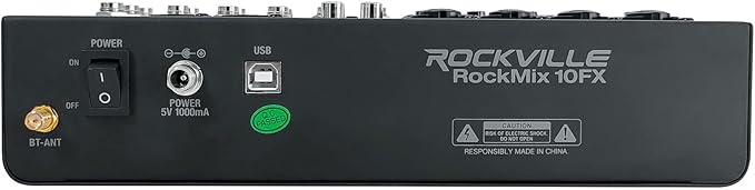 Rockville ROCKMIX 10FX 10-Channel Mixer, USB Recording Interface, Digital Effects, 3-Band EQ, Phantom Power, Bluetooth 5.0, for Home Studio, Podcast, and Live Performance
