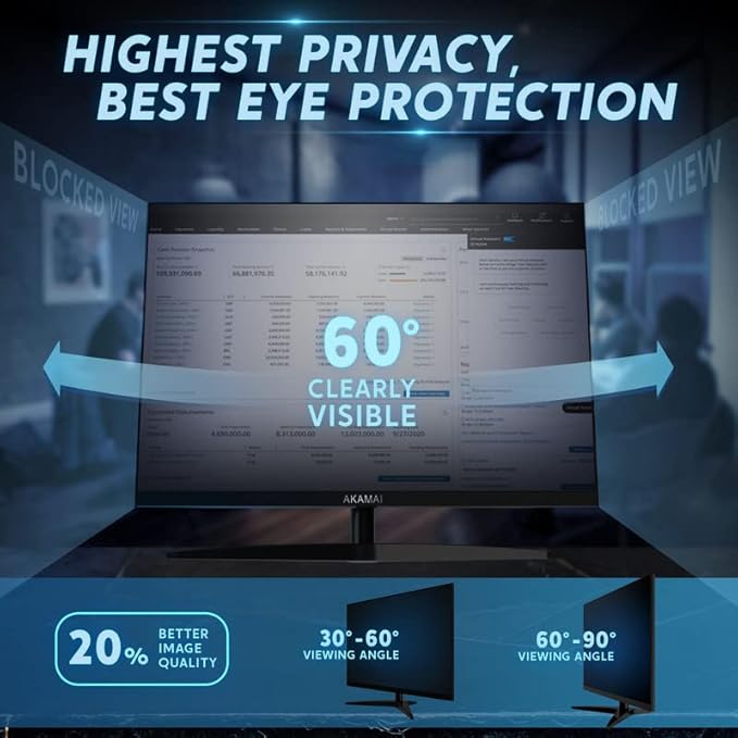 27 inch Computer Privacy Screen (16:10) - Black Security Shield - Desktop Monitor Protector - UV & Blue Light Filter by Akamai