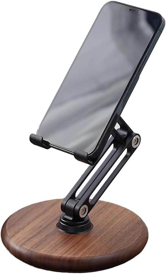 iPhone Stand for Desk, Phone Stand Adjustable Foldable, Cell Phone Holder 360 ° Rotation, Compatible with iPhone 16 15 14 13 12 11 Pro Xs Xs Samsung Galaxy Tablets All Phones, Walnut