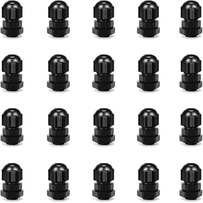 Cable Gland 20 Pack Plastic Waterproof Adjustable Connector 3-7mm PG7 Strain Relief Cord Connectors Joints Nylon with Gaskets