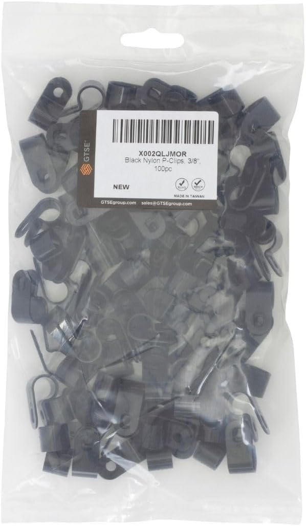 GTSE Black Nylon Plastic Cable Clamps, 3/8" Screw Mounts for Cable, Rope, Tube Management, 100 Pack